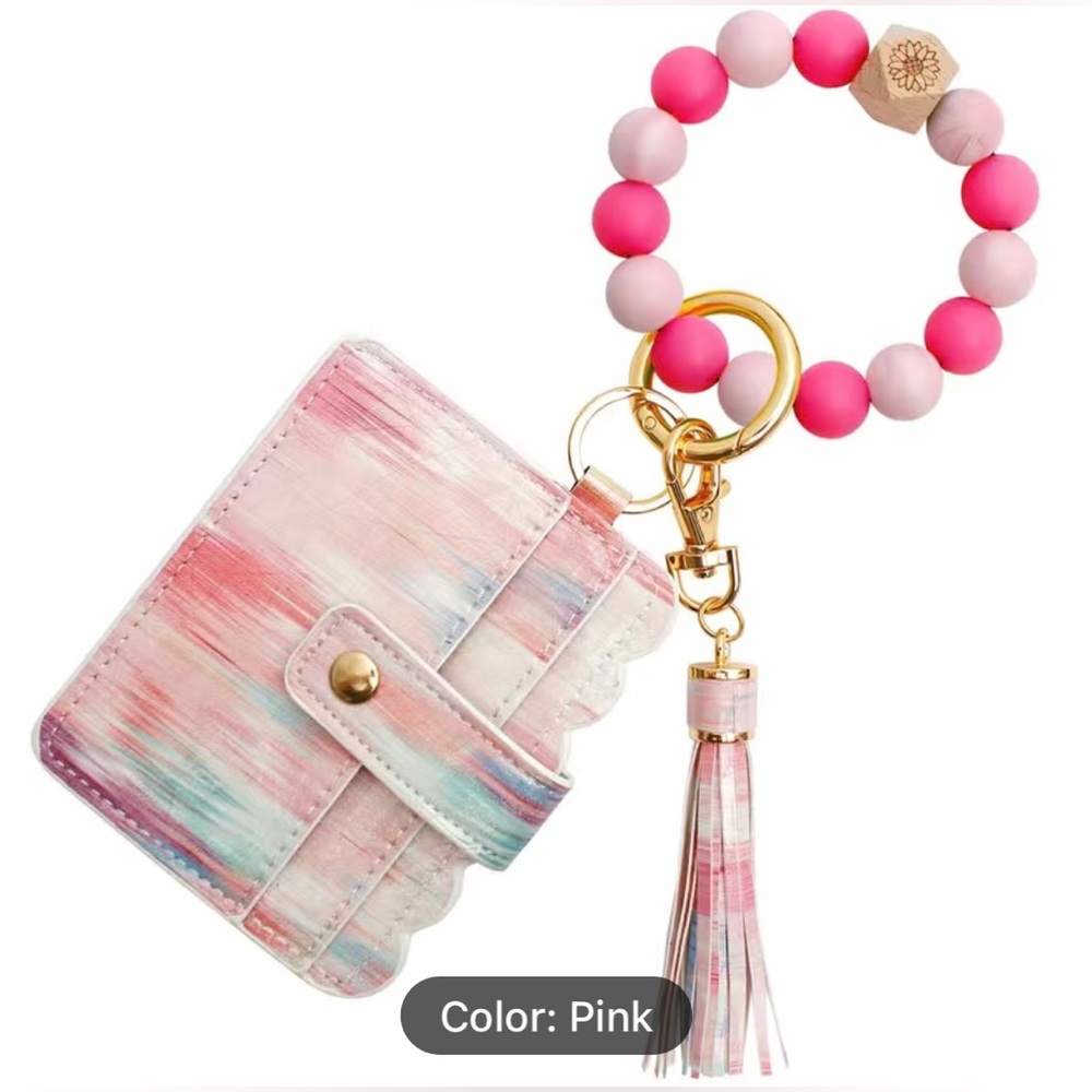 Brand New Pink Ombré Card Holder Wallet Tassel Decor Keychain for Bags - Picture 1 of 6